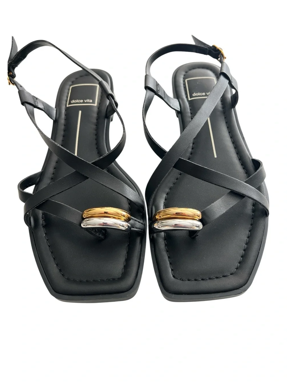 Dolce Vita Strappy Flat Sandals Gold Silver Toe Ring Ankle Straps, Size 6M